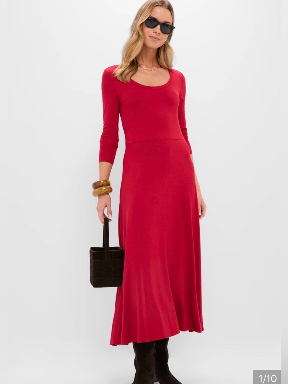Tuckernuck Red Long Sleeve Sara Maxi Dress Bamboo Size Small Quiet Luxury